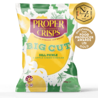 front image of big cut dill pickle and apple cider vinegar with awards sitting on the top right of the product image inspire new zealand 2023 artisan awards Gold outstanding food producer awards 2024 gold