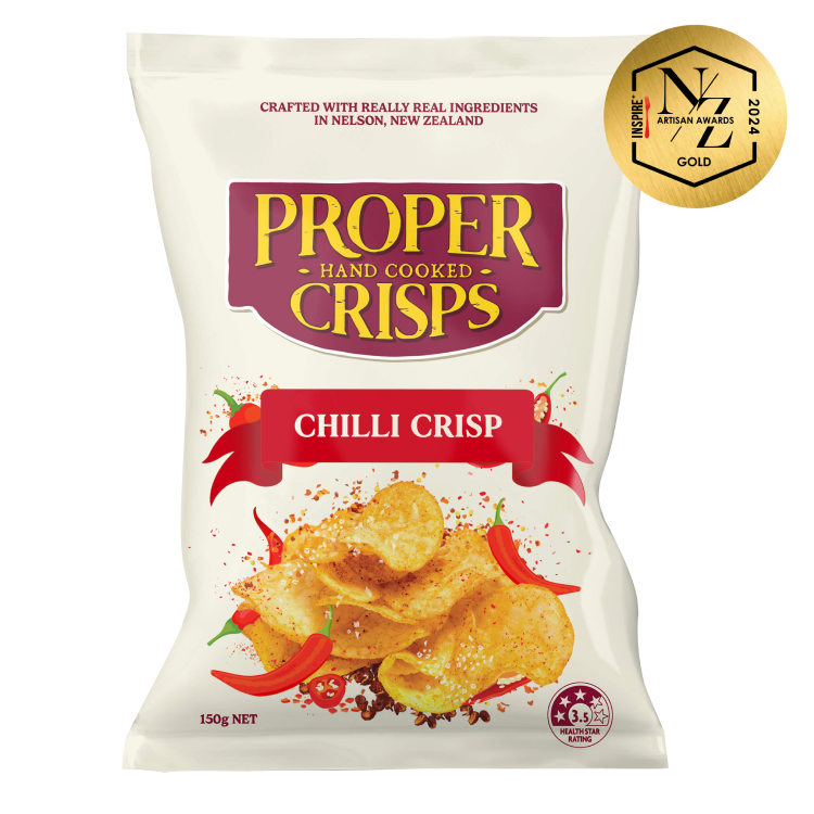 chilli crisps product render with the 2024 awards for Inspire NZ artisan awards - gold