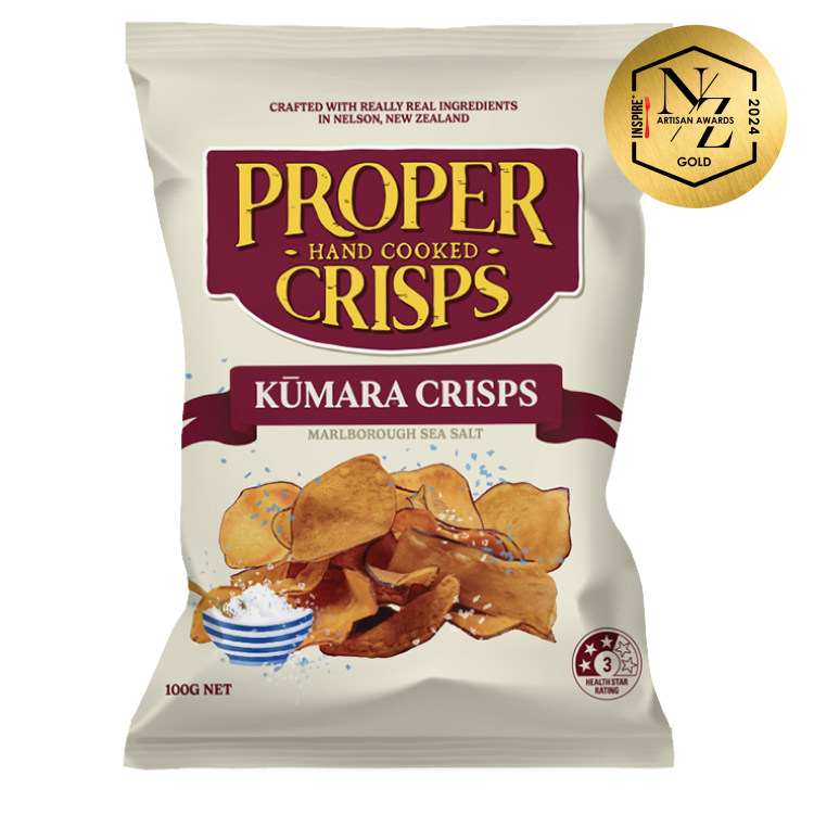 kumara crisps product render with the 2024 awards for Inspire NZ artisan awards - gold